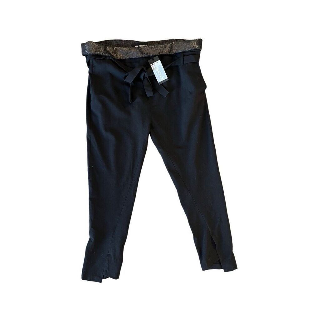 NWT Ann Demeulemeester Black Wool Linen Ankle Trousers Metallic Accent Size 36